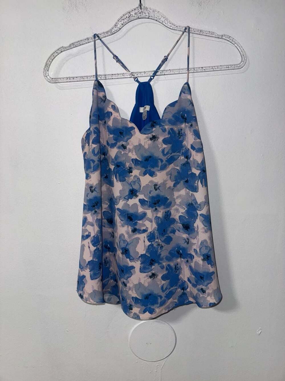 J. Crew Floral Tank Top Size 2 Scalloped Neck Blue Pink Racerback